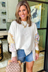 Artistic Mixed Print Floral Dot Patchwork Sleeve Sweatshirt